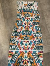 Adrianna Papell Dress Size 8 Colorful Floral Cage Neck Pockets Spring & Summer