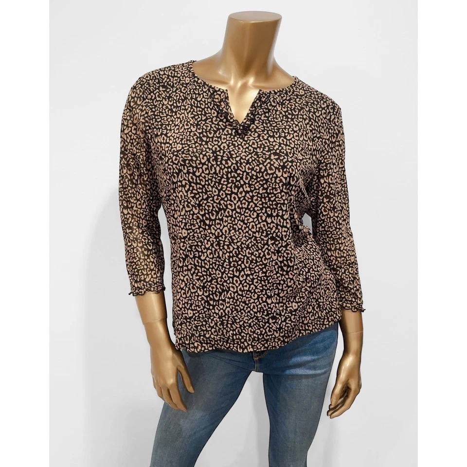 Top de mujer JH Collectibles estampado de leopardo malla de nailon elástico manga 3/4 talla L Foto 3 de 4