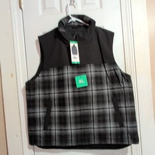 Pendleton Men's Plaid Zip Vest Black Gray Stand-Up Collar XL 300 Warmth