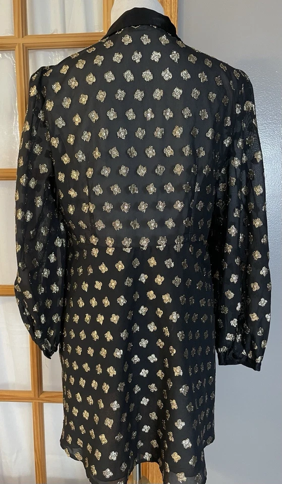 Blusa Zara Transparente Peplum Talla L Negra Metálica Dorada L Con Botones Carrera Gótica Foto 4 de 4