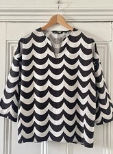 Marimekko X Uniqlo Women Black White Wave Print Linen Blend Tunic Shirt M UK 12