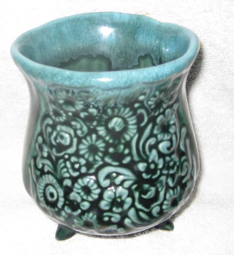 VTG MCM Hull Green Drip Glazed Pottery Floral Vase B31 Footed Bowl Dish Planter