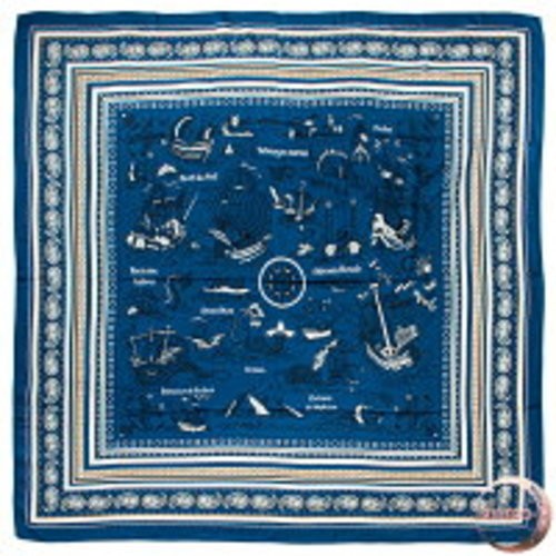 HERMES Scarf Tatouages Marins Stole Bandana Navy Cashmere Silk NEW Japan - Picture 1 of 7