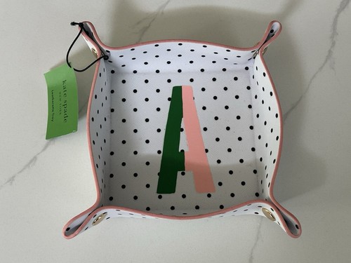 Kate Spade Initial “A” Dot Pink/Green Leatherette Tray 5”x5” NWT