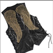 The Walking Dead Daryl Dixon PU Leather Vest Wing Patch Embroidered Jacket Top