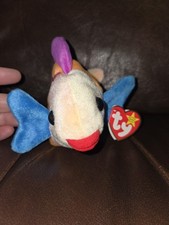 RARE RETIRED 1999 TY BEANIE BABY LIPS THE FISH WITH PE PELLETS/TAG ERRORS