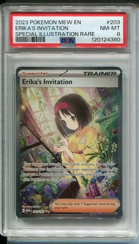 2023 POKEMON MEW EN-151 SPECIAL ILLUSTRATION RARE #203 ERIKA'S INVITATION PSA 8