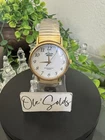 VTG Acqua Timex Indigo Quartz Men's Watch On Gold Tone Stretch Band