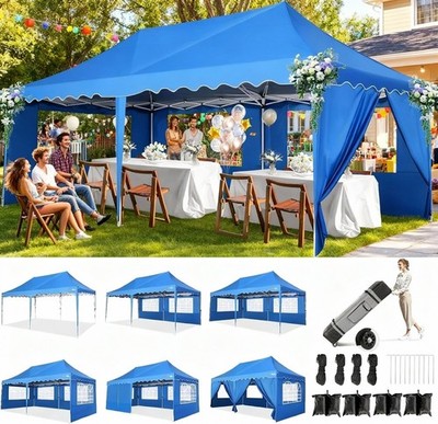 Faltpavillon 3x6M Wasserdicht Stabil Pop up Pavillon Klappbar mit 6 Seitenwänden