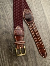 Maroon Woven Braided Belt W/Leather Ends Brass Buckle