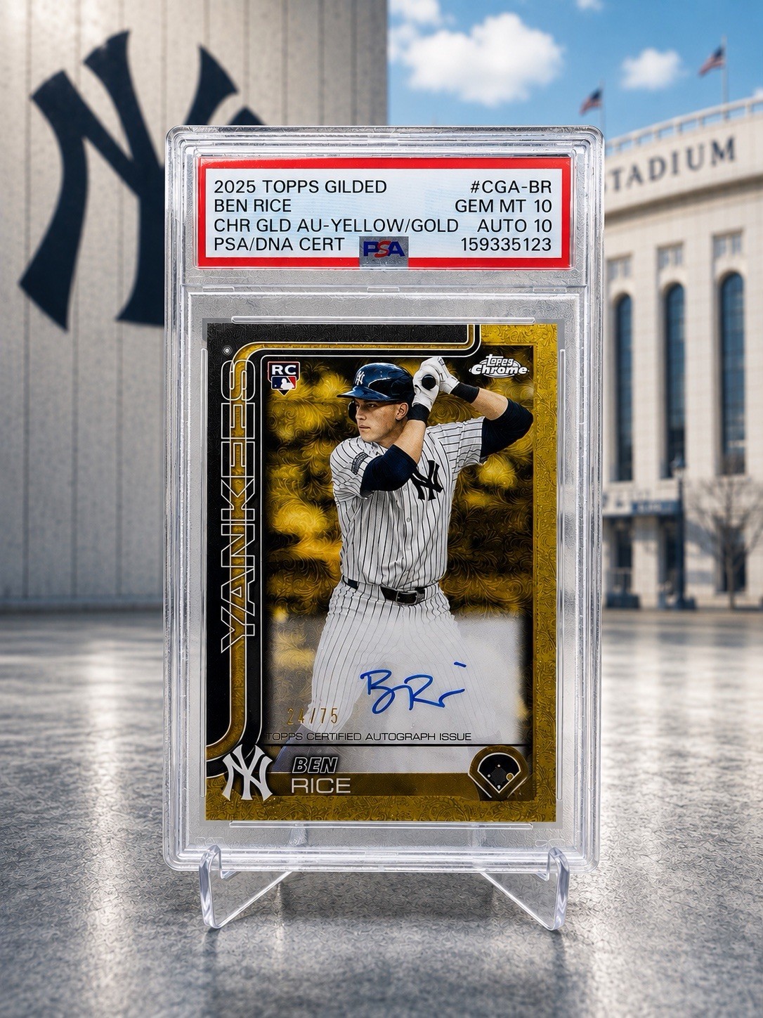 2025 Topps Chrome Gilded Ben Rice Auto /75 yellow/gold (RC) PSA 10 👑 POP 1