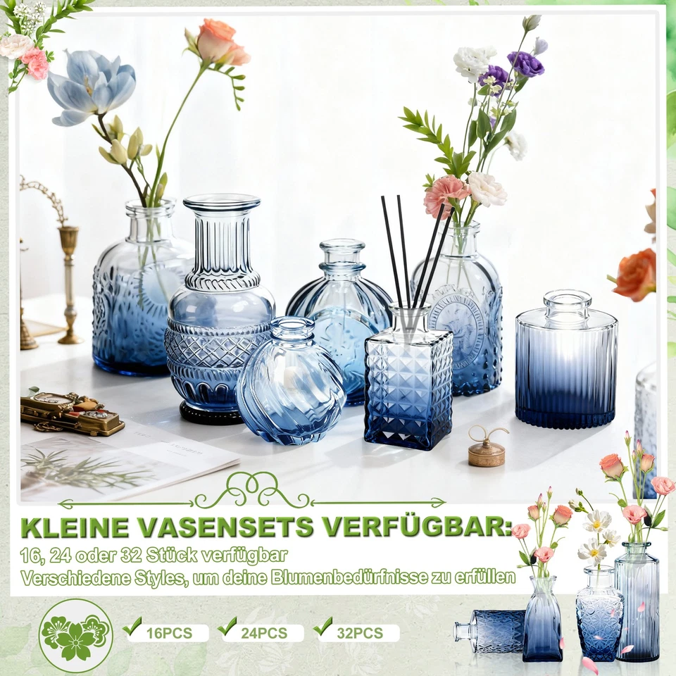 16 Stück Kleine Glasvase Glasvasen-Set Dekovasen für tischdeko Geburtstag Party - Bild 3 von 4