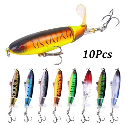 Popper Fishing Lure Set 11cm/14g Artificial Topwater Hard Bait Rotating Wobblers