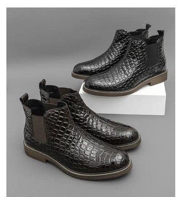 Men's Faux Leather Chelsea Ankle Boots Pull On Shoes Western Vintage Retro Chic