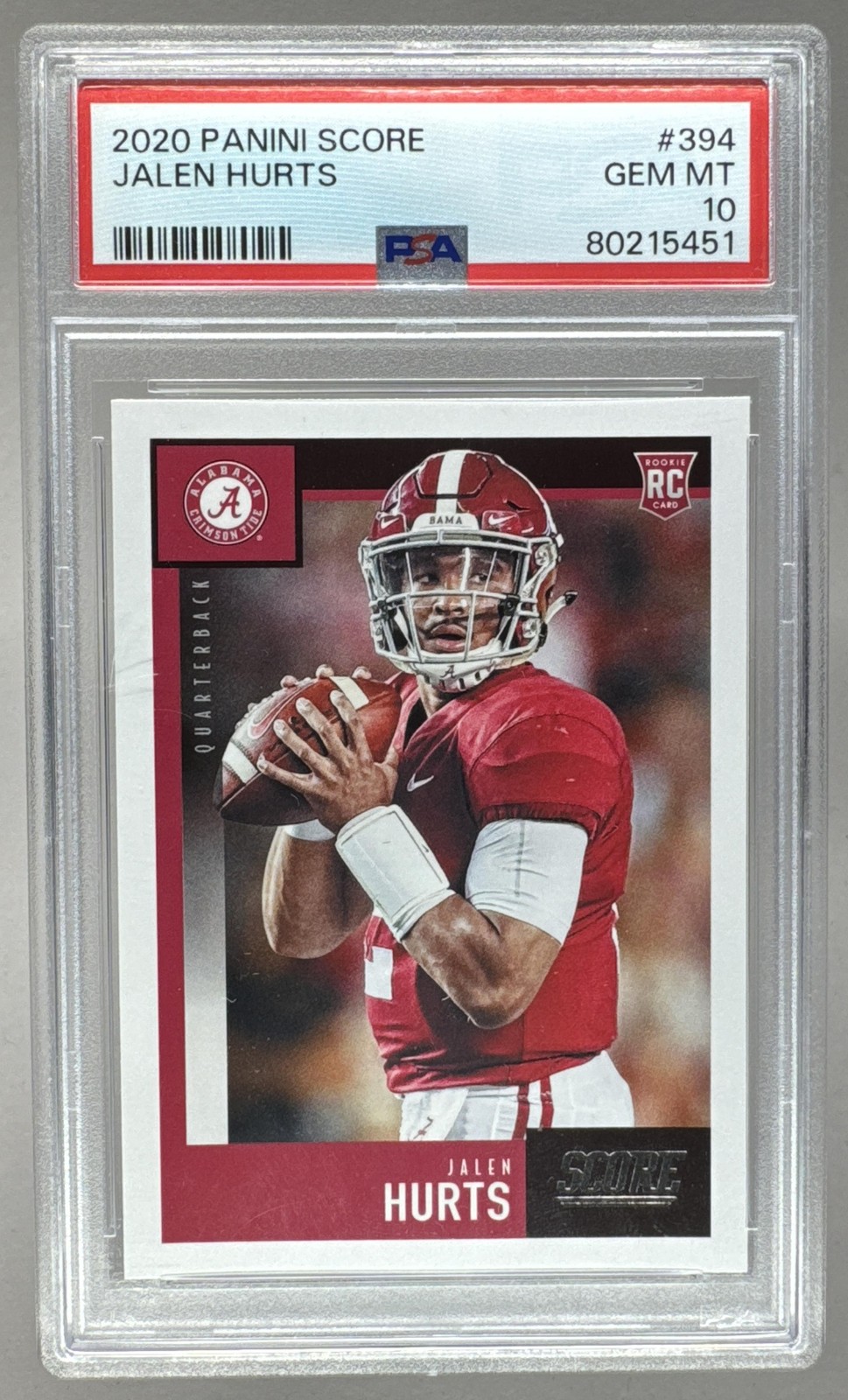 80215451 Jalen Hurts 2020 Panini Score #394 Rookie RC PSA 10