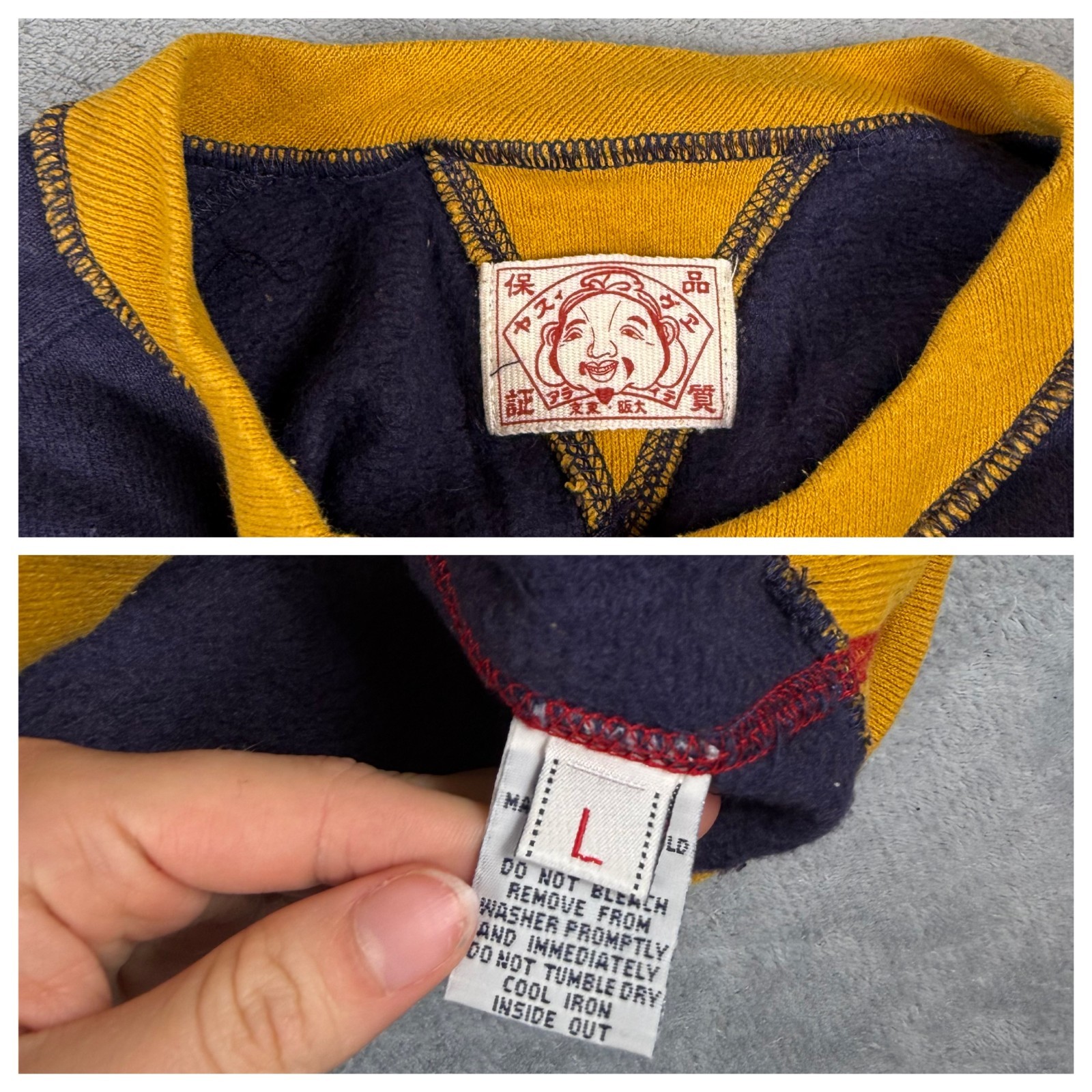 Vintage Evisu 1990's Navy Yellow Spellout Knit Large Crewneck Sweatshirt Jumper image 5
