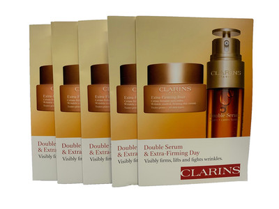 5x CLARINS Double Serum & Extra Firming Day Cream Trial Travel SAMPLE CARD