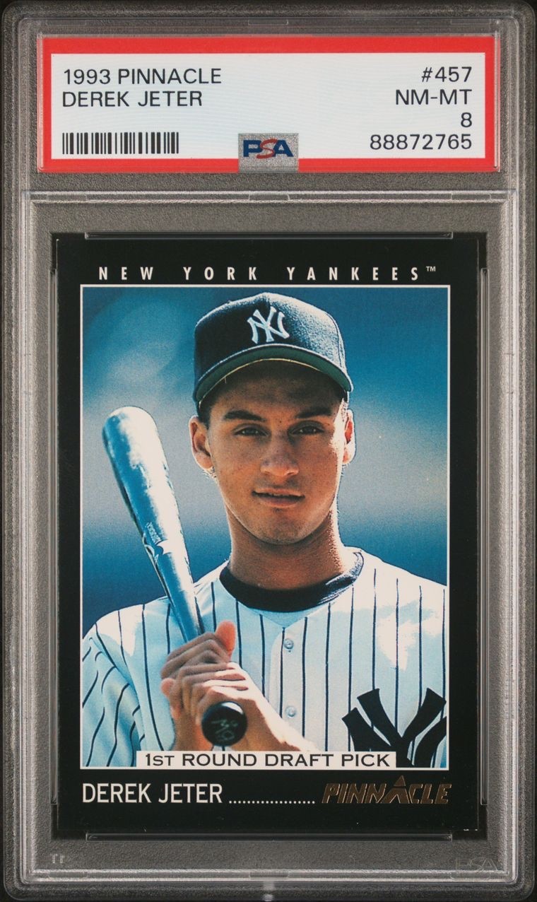Derek Jeter 1993 Pinnacle Rookie RC #457 PSA 8 (NM-MT) New York Yankees HOF view 1