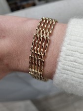 9ct Yellow Gold Vintage Gate Pannels Bracelet Heart Padlock Safty Chain 7.2 Inch