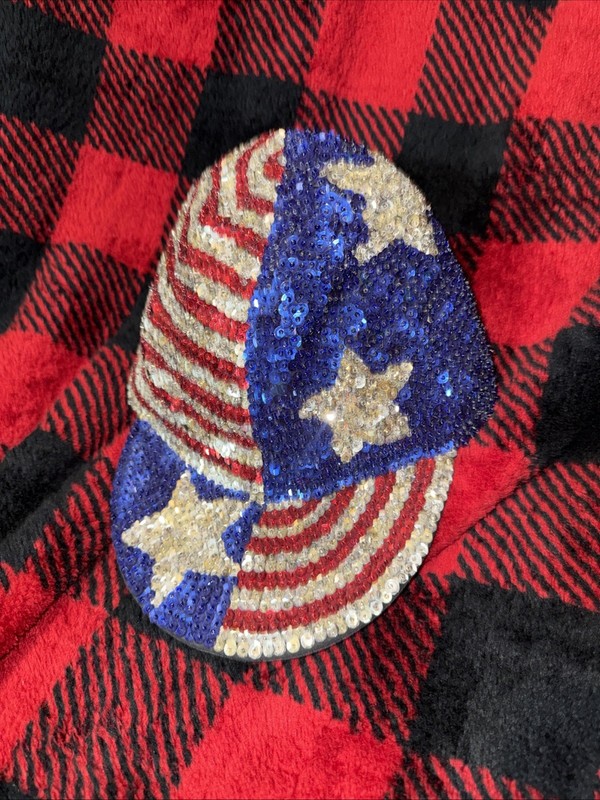 Vintage Red White Blue Star Sequin Cap Hat (WTF94)