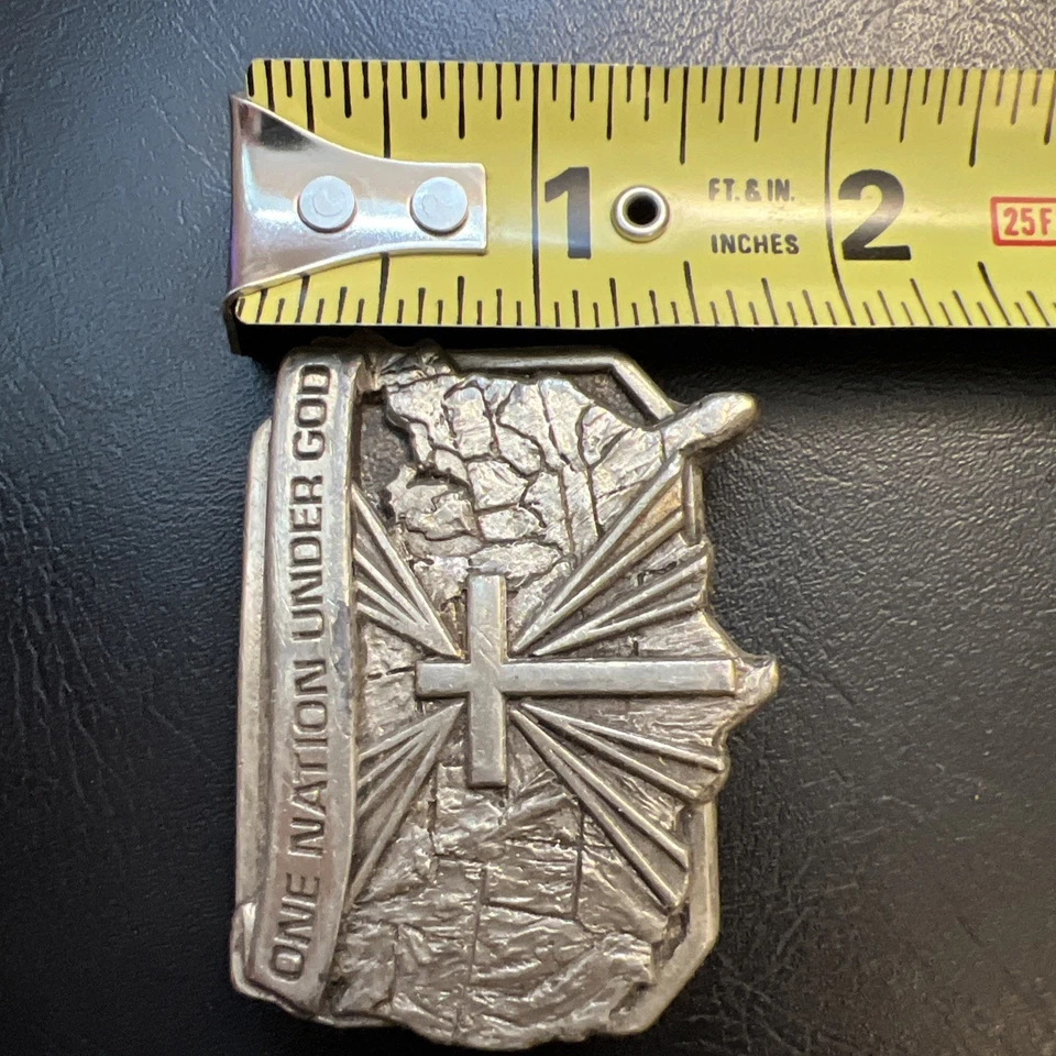 Vintage Bergamot Belt Buckle United States Under God Cross 1984 Pewter Buckle - Image 4 of 4
