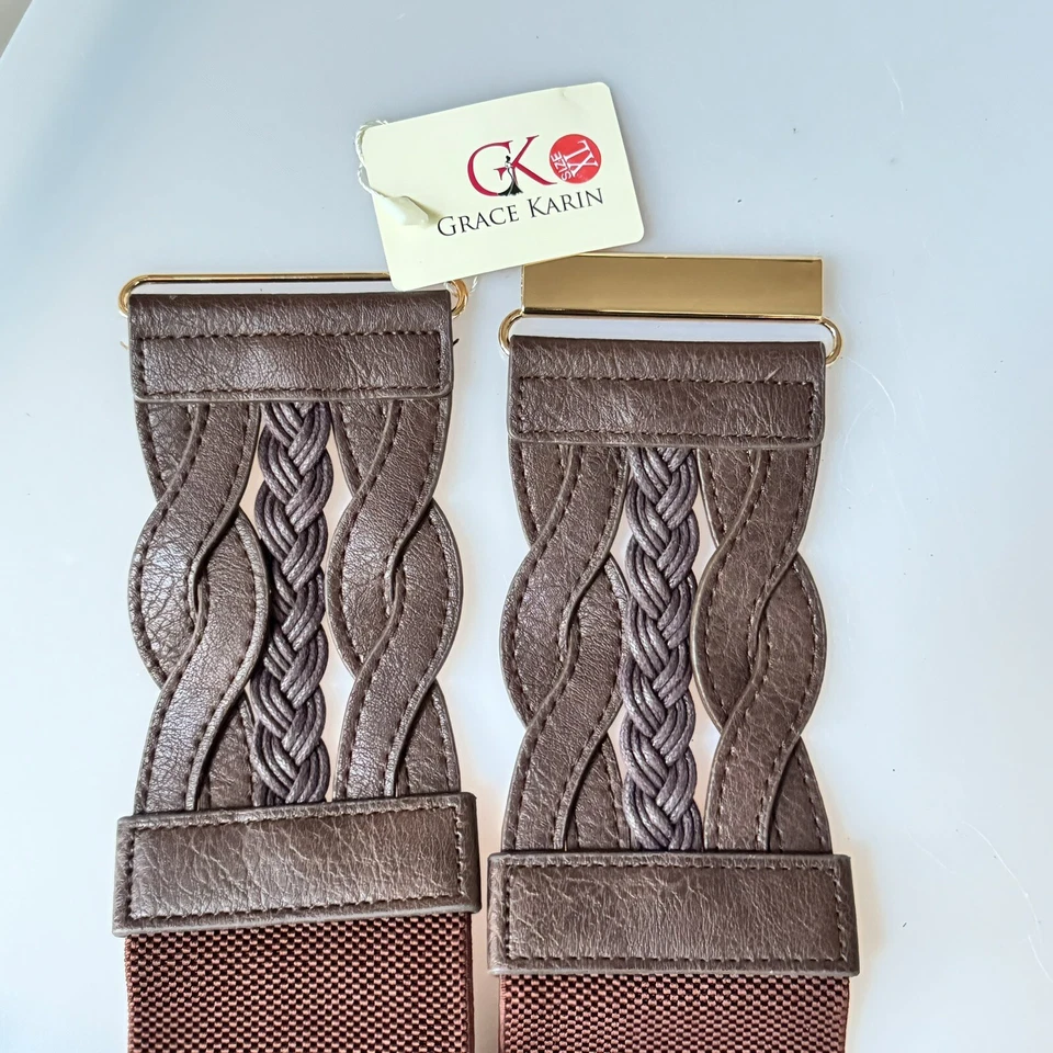 Cinturón GK GRACE KARIN marrón imitación cuero delantero elástico trasero tono dorado para mujer XL Foto 4 de 4