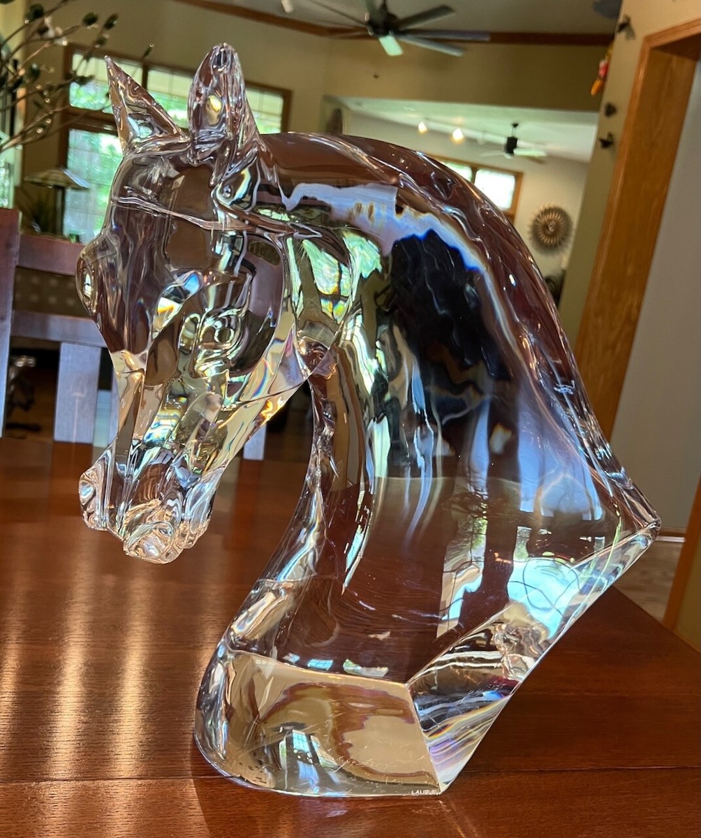 Rare Huge Lalique Crystal Horse Head Statue #11624 by Marc