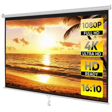 100" 16:10 Manual PullDown Retractable Projector Screen HD 4K Movie Theater Home