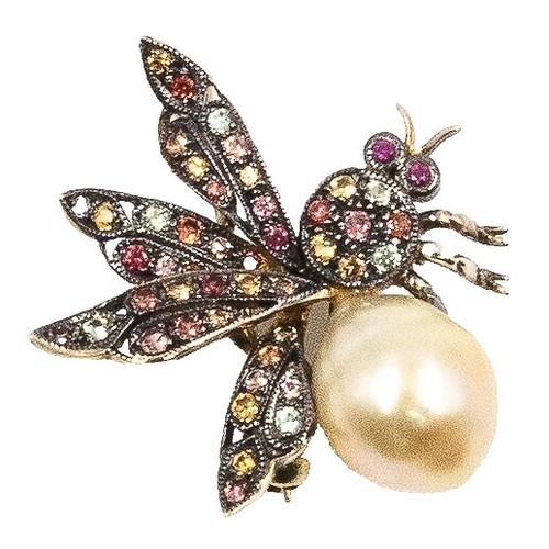 Broche Vintage Marcel Boucher - Oiseau Décoratif En Strass Rouge Rubis Et Plaqué Or - Excellent état