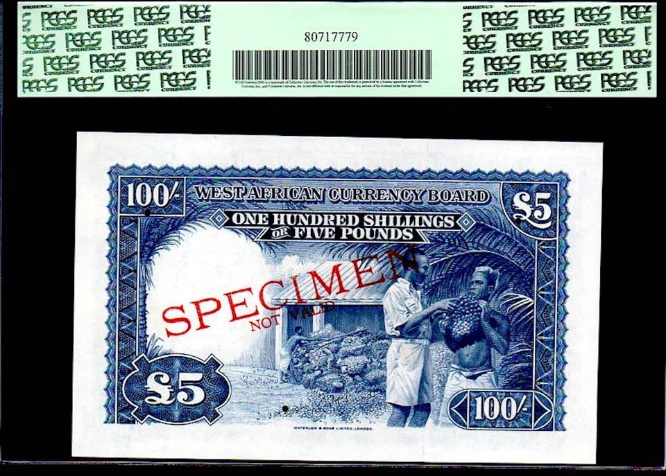 BRITISH WEST AFRICA P11s "RIVER SCENE" 5 POUNDS 100 SHILLINGS PCGS 55PPQ ! - Image 2 of 4