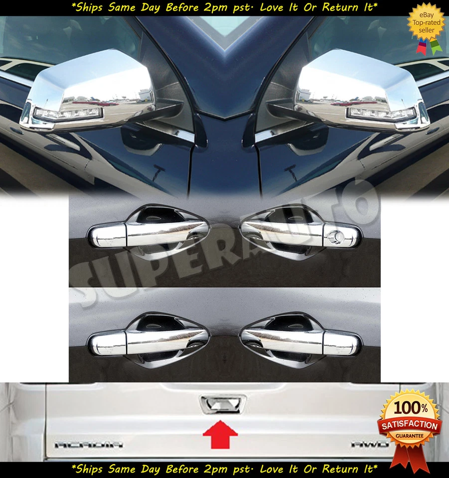PARA GMC ACADIA 2007-2012 COMBO ESPEJOS RETROVISORES CROMADOS + MANIJAS DE 4 PUERTAS + CUBIERTAS DE PORTÓN TRASERO MOLDURAS Foto 3 de 3