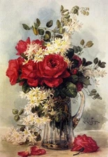 Oil painting Paul-De-Longpre-Fresh-from-the-Garden beautiful roses flowers vase