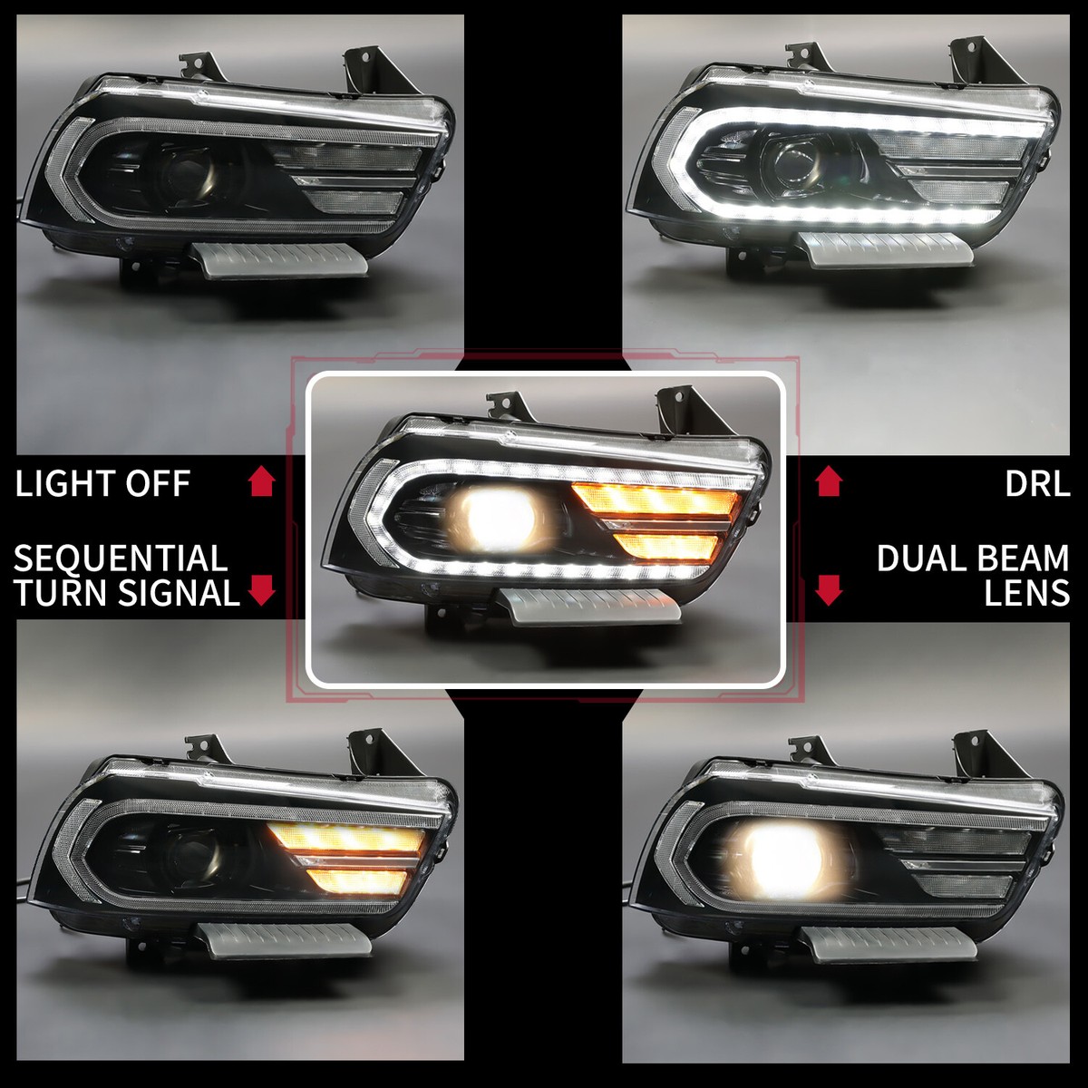 JDMSPEED For 2011-2014 Dodge Charger Headlights LED Sequential Turn In