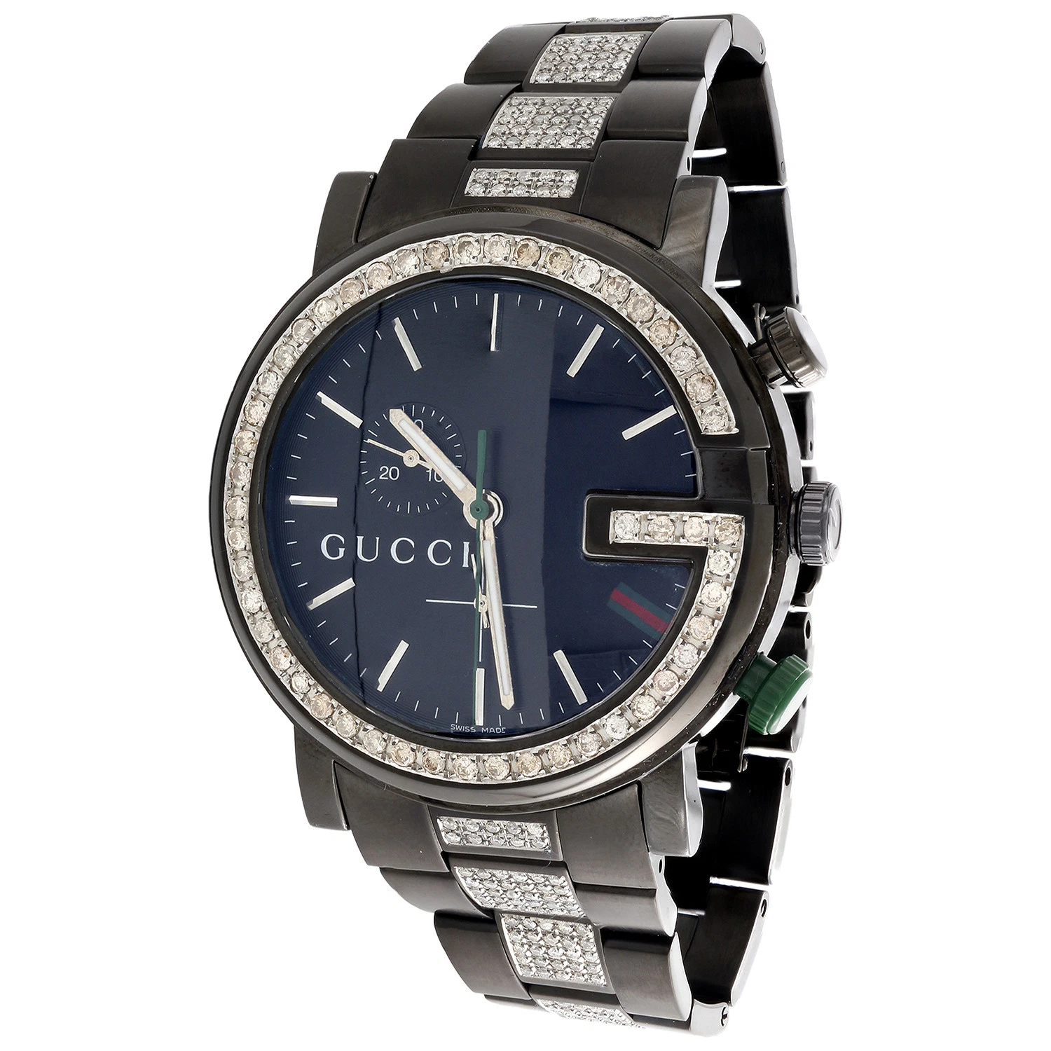 Orologio Diamante Gucci Da Uomo 101G Ya101331 Nero PVD Cronografo Cinturino Ghiaccio 4 CT.