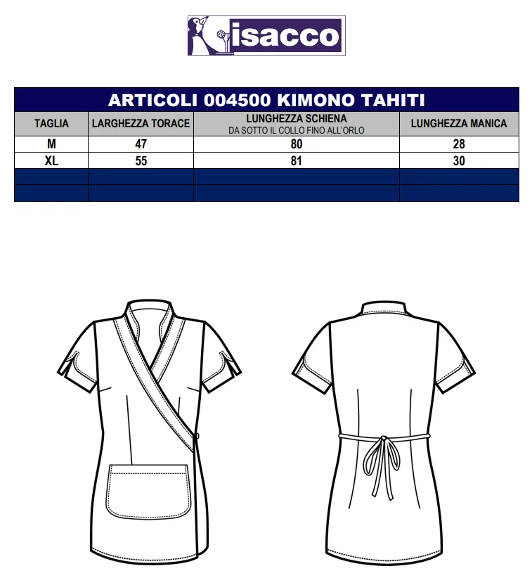 Isacco Kimono TAHITI Manica Corta con Tasca Camice Divisa Estetista Parrucchiere - Immagine 2 di 2