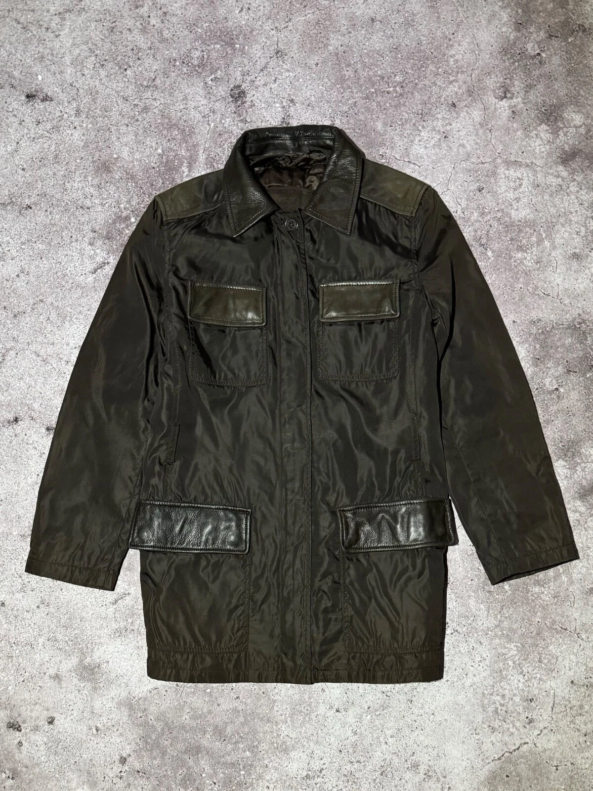 Prada Milano Cappotto Pelle Nylon Vintage Foderato Giacca Donna Taglia S