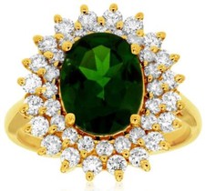 LARGE 3.45CT DIAMOND & AAA GREEN GARNET 14KT YELLOW GOLD FLOWER ENGAGEMENT RING