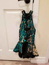 Girls Dress Dance Sequin Emerald Green Gold and Black Medium
