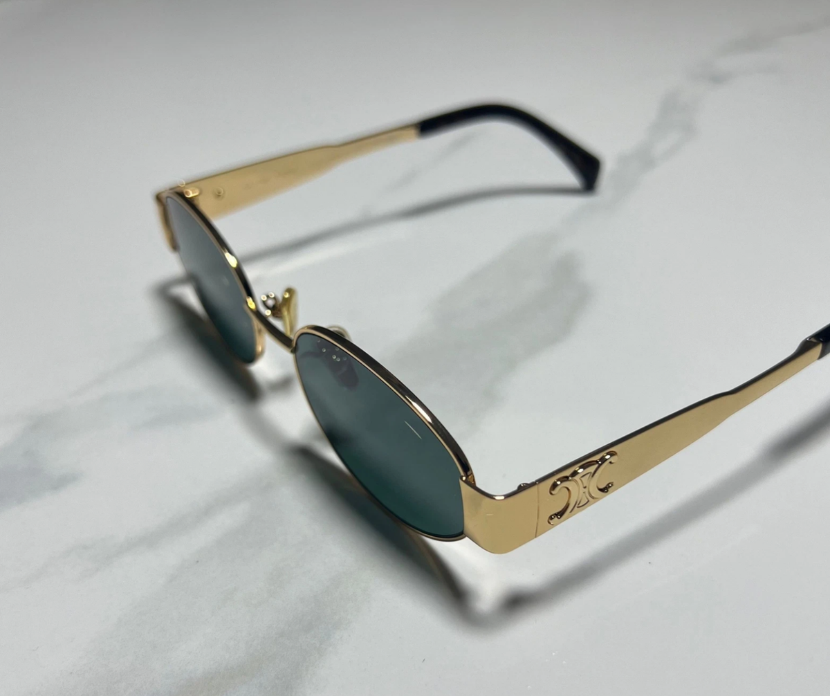 CELINE TRIOMPHE CL40235U SUNGLASSES GOLD FRAME/ GREEN LENS