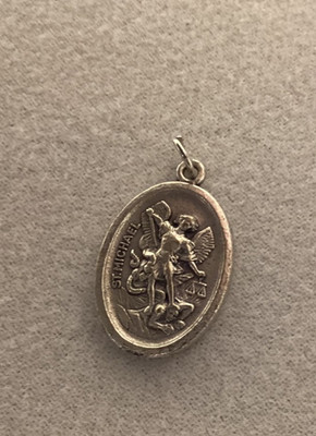 St. Saint Michael Italian Silver Tone Oxidized Medal
