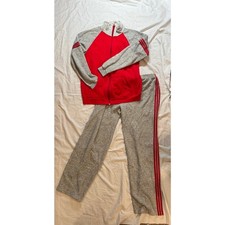 Vintage Warm Up Gray and Red Track Suit Jacket and Pants, Size Large