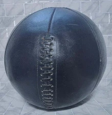 Antique Vintage 1930s Medicne Ball Black Leather 12"15 Pounds 13 ounces
