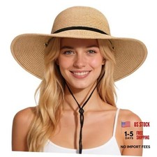 Sun Hats for Women, Wind Lanyard Wide Brim Straw Hat for Summer Large Khaki