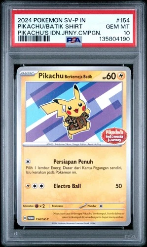 2024 POKEMON INDONESIAN SV-P PROMO #154 PIKACHU IN BATIK SHIRT PSA 10