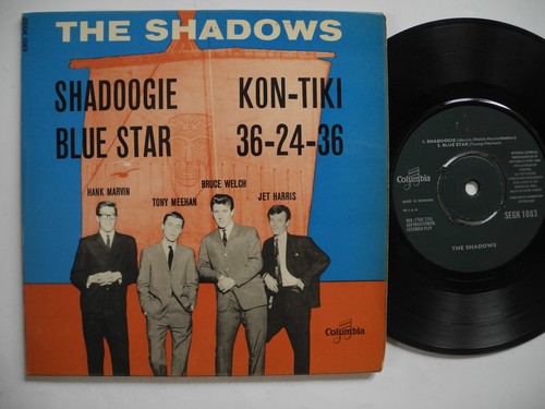 SHADOWS Shadoogie / Kon-Tiki / 36-24-36 / Blue Star EP 45 7" 1961 Denmark VG+