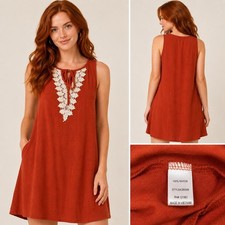 Naif Rust Orange Crochet Lace Bib Sleeveless Shift Dress DD088 Mens M