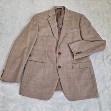 Lauren Ralph Lauren Blazer Men's 100 Wool 42L Tan Beige Glen Plaid Sport Coat