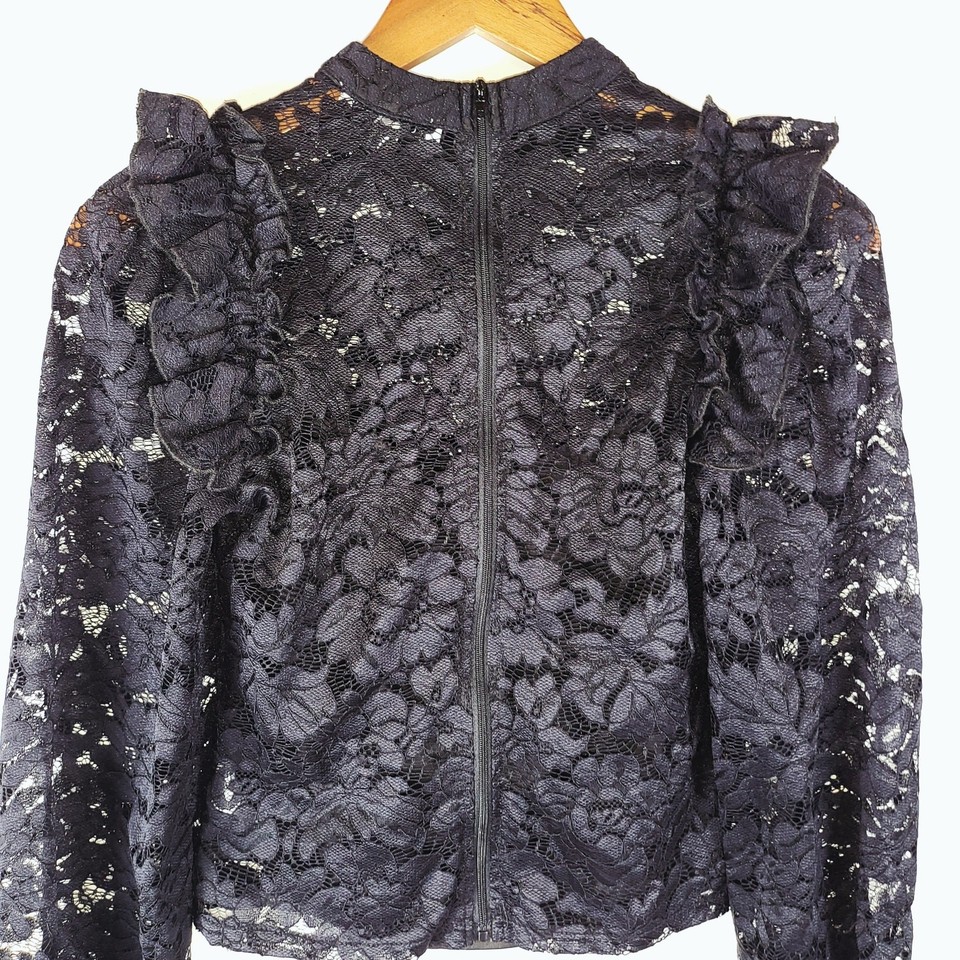 Whimsigoth Black Lace Blouse Sheer Gothic Ruffle Top Romantic Vampire ...