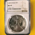 1989 SILVER EAGLE $1 MS69 NGC- 4390203-131 BEAUTIFUL COIN!