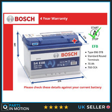EFB Car Battery S4E08 Bosch 096 EFB 760A 70Ah 4Yr WTY 278x175x190 Start Stop